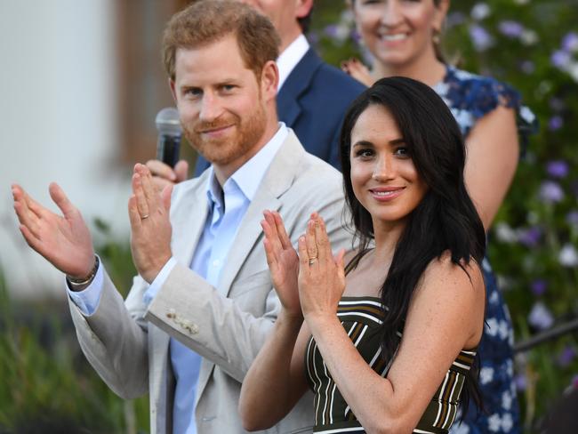 Prince Harry, Duke of Sussex and Meghan, Duchess of Sussex attend a reception for young people, community and civil society leaders at the Residence of the British High Commissioner, during the royal tour of South Africa on September 24, 2019 in Cape Town, South Africa. Picture: Facundo Arrizabalaga/Getty Images