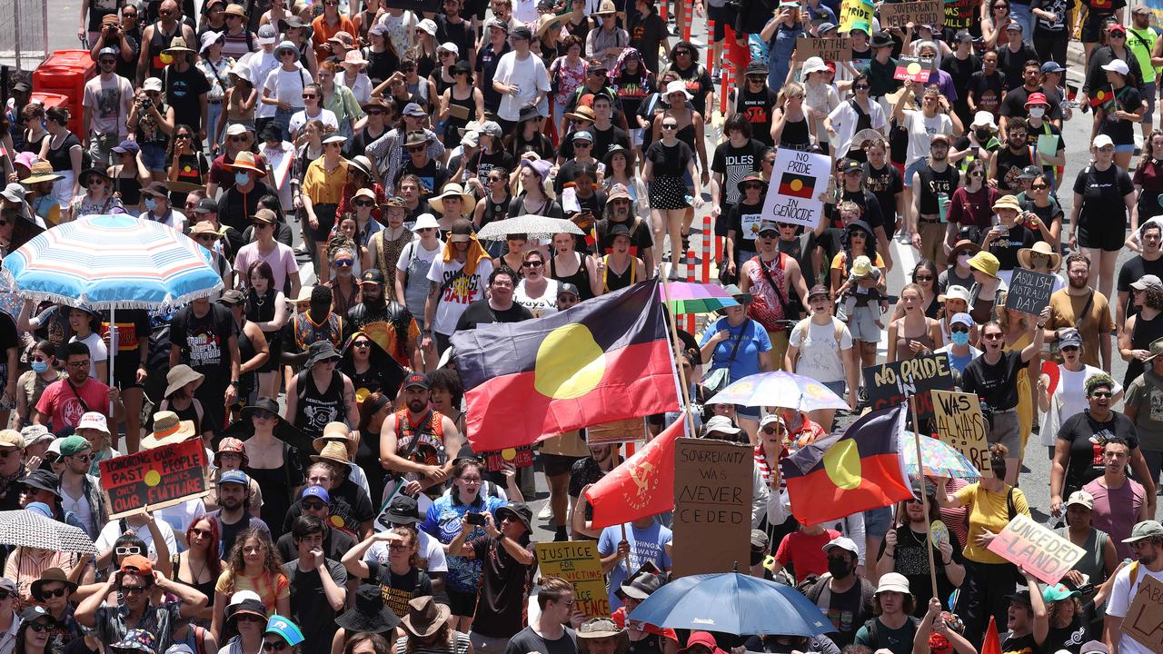 Australia Day protest march, Brisbane. Picture: Liam Kidston