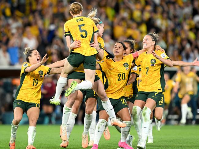 Cortnee Vine was the hero with the last shot but the Aussies’ penalty shoot out to defeat France was epic. Picture: Bradley Kanaris/Getty Images