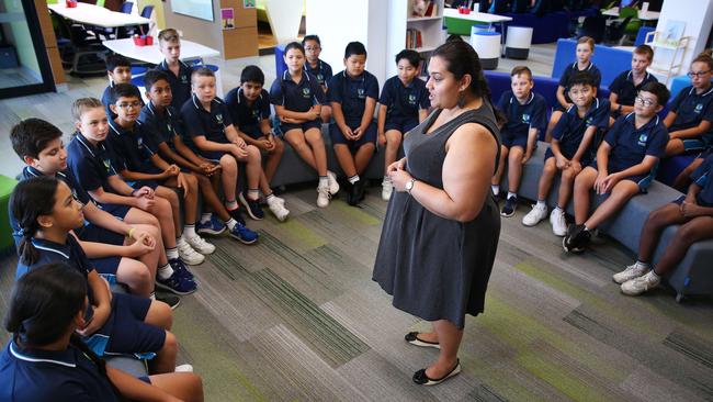 A group of students from Marsden Park in a classroom with Jackie Koelmeyer. Picture: Angelo Velardo