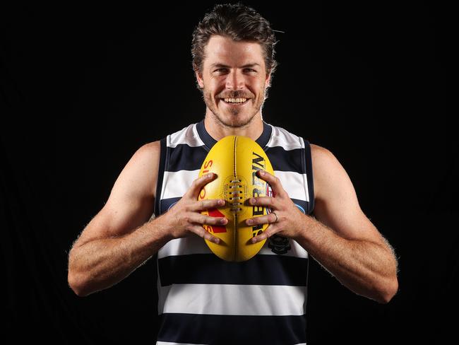 Isaac Smith wearing the Geelong hoops. Picture: Michael Klein