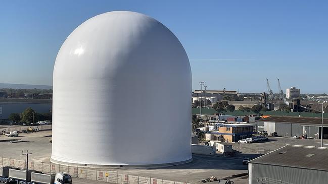 The ‘Domesilo’ cement storage dome fully inflated. Picture: Hallett Concrete