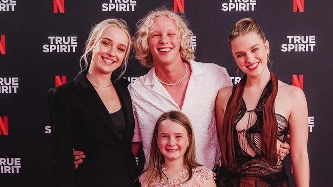 Bridget Webb, Vivien Turner, Stacy Clausen and Teagan Croft at the True Spirit Netflix global premiere at Brisbane Powerhouse. Picture: Adam Shaw