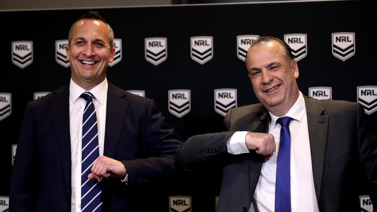 NRL bosses Andrew Abdo and Peter V’landys. Picture. Phil Hillyard