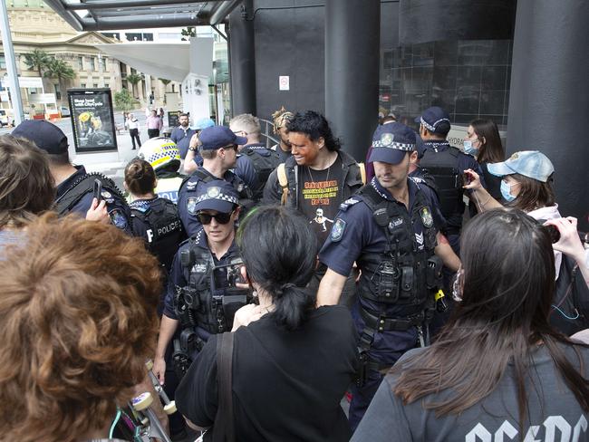 A number of protesters were arrested during Friday’s Black Lives Matter protests. Picture: NCA NewsWire / Sarah Marshall