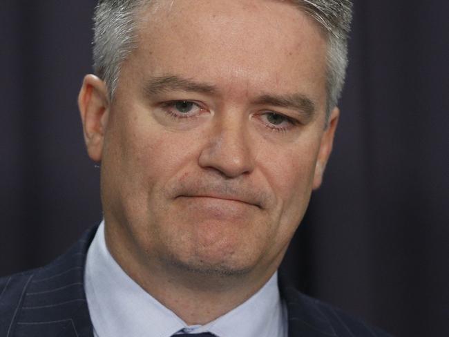 Senator Mathias Cormann during a press conference in Parliament House in Canberra. Picture Gary Ramage