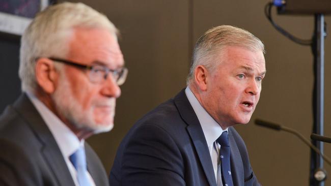 Santos CEO Kevin Gallagher, right, with chairman Keith Spence. Picture: AAP