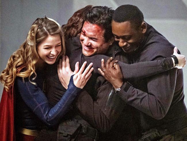 Dean Cain with his Supergirl co-stars.  Picture:  Supplied