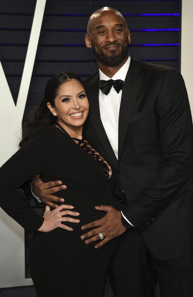 A then-pregnant Vanessa Bryant and Kobe Bryant at Vanity Fair’s Oscars party last year. Picture: nvision