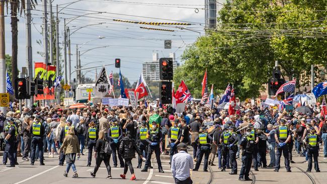 Traffic was stopped in several city streets due to the demonstrations. Picture: Jason Edwards