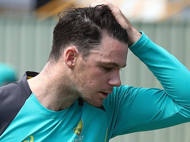 PERTH, AUSTRALIA - DECEMBER 13:  Peter Handscomb of Australia looks on during an Australian nets session ahead of the Third Test of the 2017/18 Ashes Series at the WACA on December 13, 2017 in Perth, Australia.  (Photo by Ryan Pierse/Getty Images)