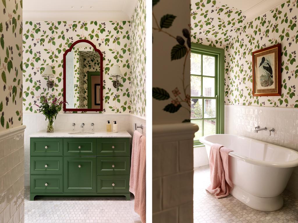 Floral wallpaper and tiles from National Tiles have been included in both bathrooms.