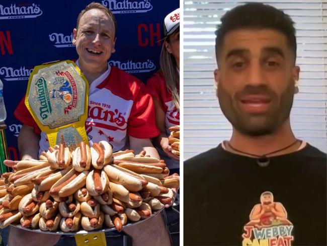 Joey Chestnut has been locked out of the sport's Super Bowl. Photo: AFP and Channel 7