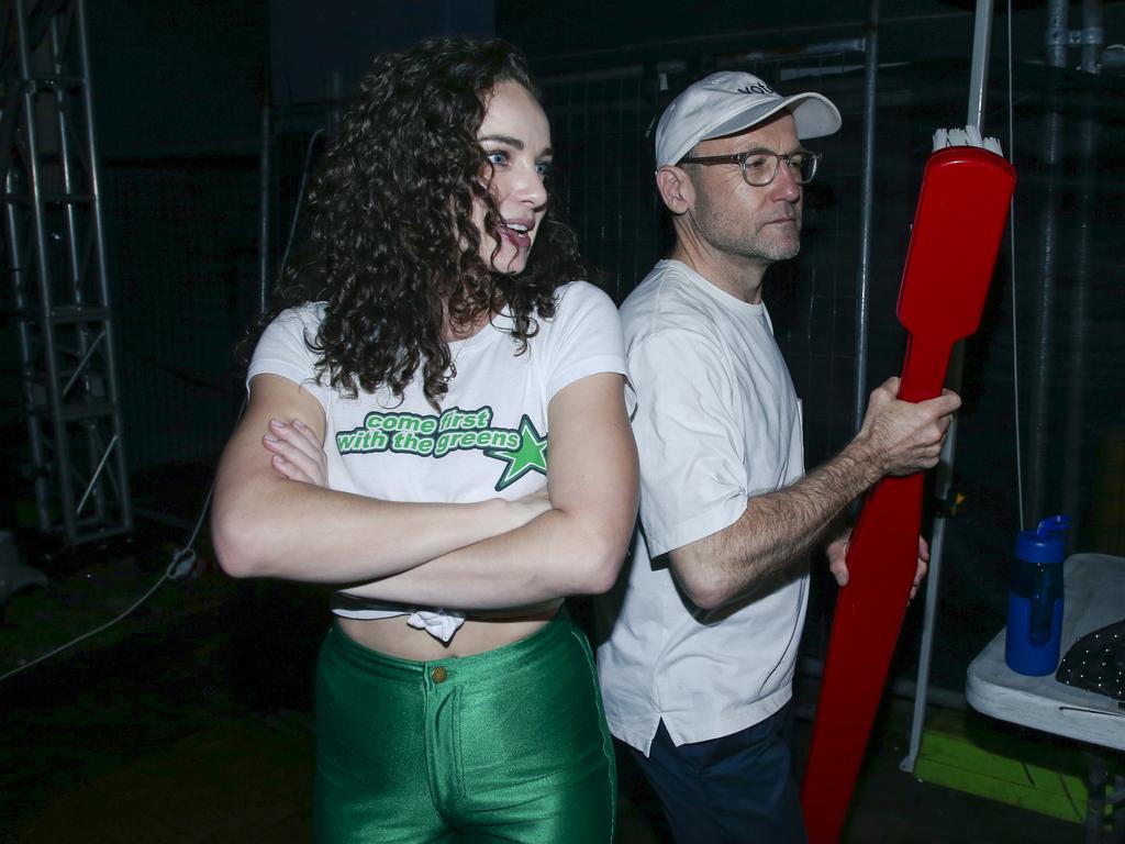 Influencer Abbie Chatfield, a giant toothbrush and a DJ set were not enough to keep Bandt in power this time. Picture: NewsWire/Glenn Campbell