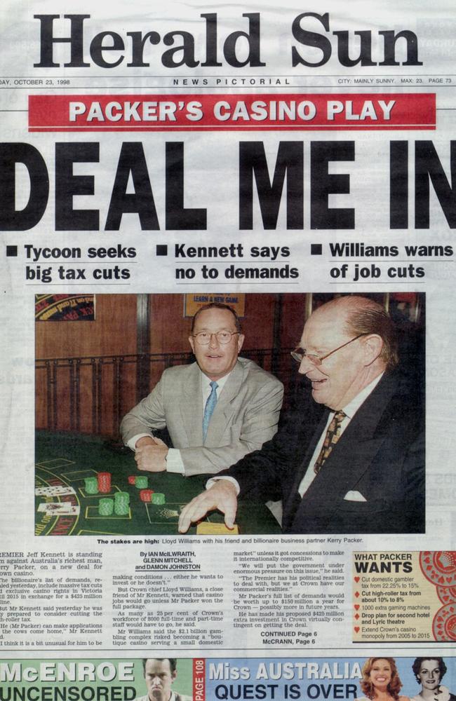 Kerry Packer on the front page of the Melbourne Sun in 1998.