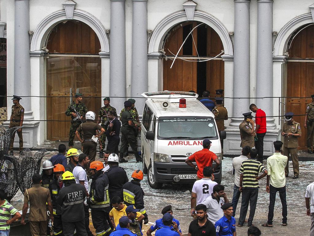 Sri Lankan Army soldiers secure the area around St. Anthony’s Shrine. Picture: AP