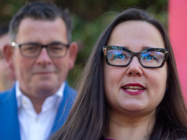 MELBOURNE,AUSTRALIA-NewsWire Photos 26 JANUARY,05 FEBRUARY. Premier Dan Andrews and Minister for Equality Harriet Shing at the press conference. PREMIER PRIDE MARCH. Picture: NCA NewsWire / Valeriu Campan