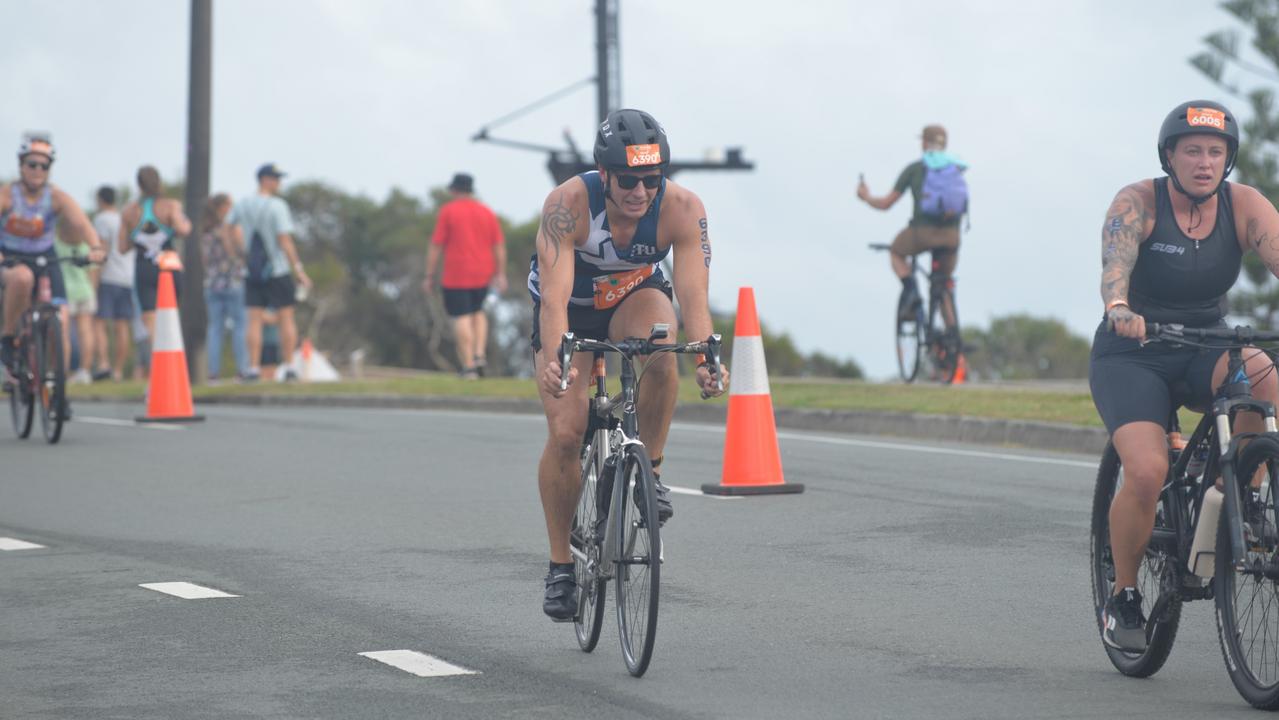 Action from the sprint event at the 2023 Mooloolaba Triathlon.