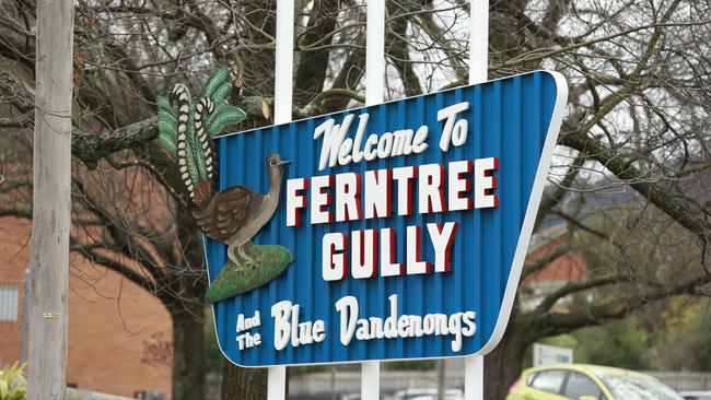 The replica of the Welcome to Ferntree Gully sign. Picture: Valeriu Campan