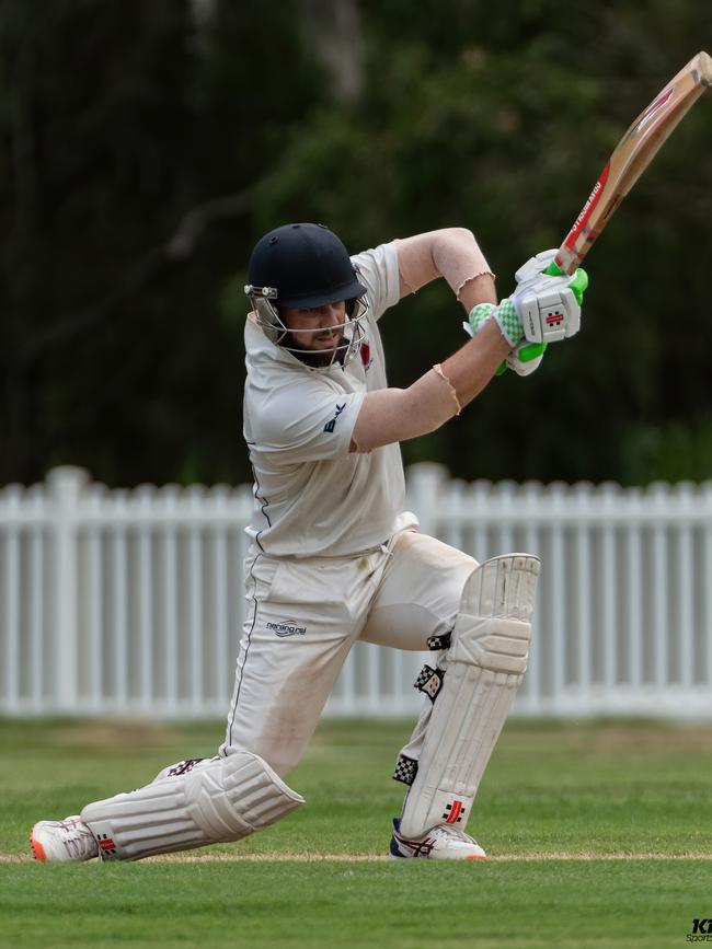 Mudgeeraba Nerang batsman Kevin Chapman in action against Broadbeach Robina on Saturday. Picture: KPM Sports Images
