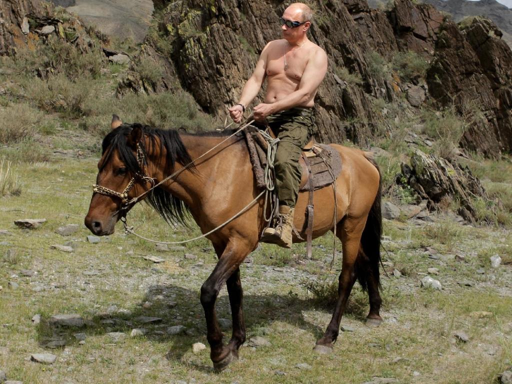 Vladimir Putin rides a horse during his vacation outside the town of Kyzyl in Southern Siberia on August 3, 2009. Picture: AFP