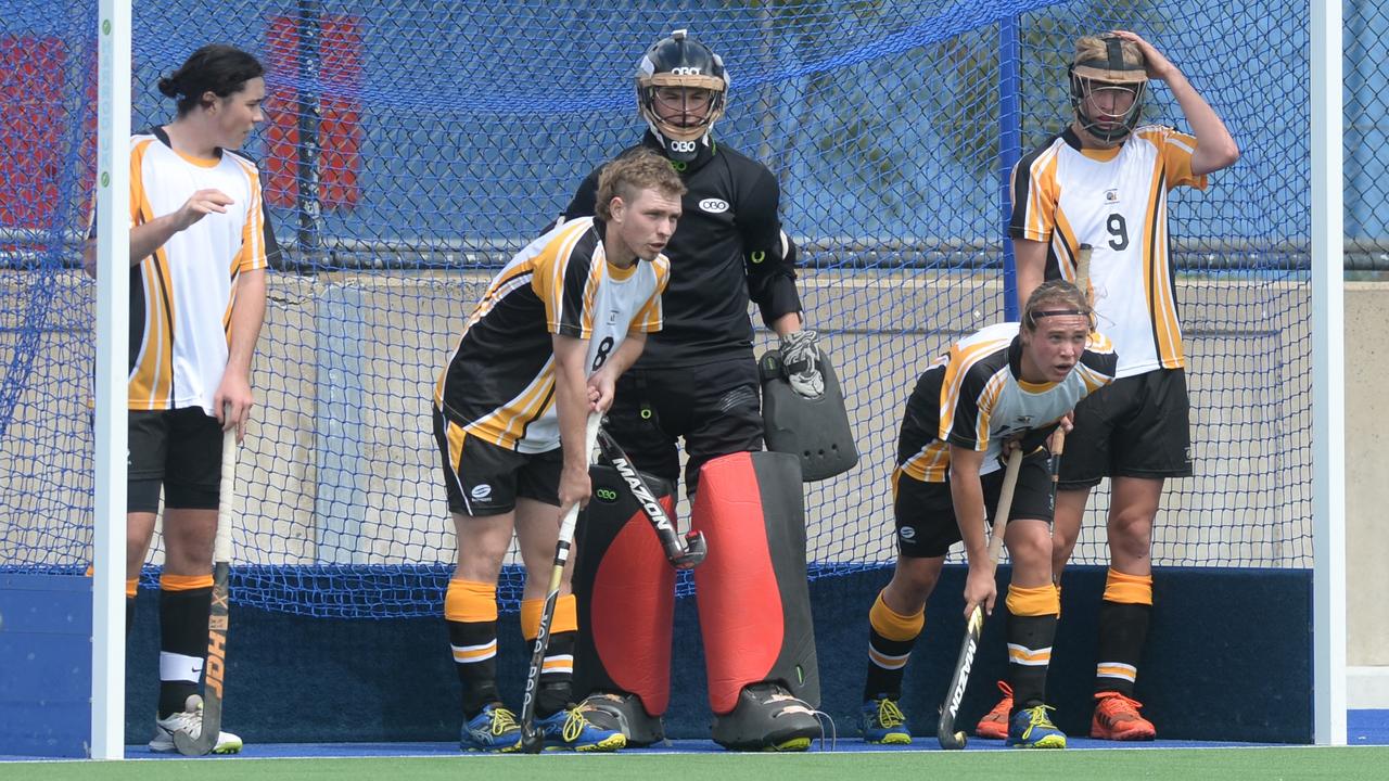 Capricornia’s defence held firm as they scored two wins on the opening day of the Queensland secondary schoolboys hockey championships yesterday. Photo: Jann Houley