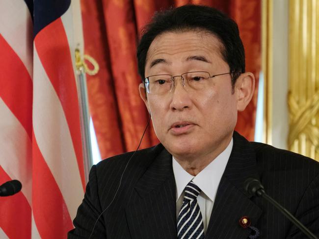 Japanese Prime Minister Fumio Kishida attends a joint press conference with Mr Biden following their bilateral summit. Picture: Getty Images