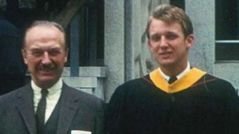 Donald Trump with his father, Fred, from the US President’s Instagram page, which says Mr Trump graduated from the Wharton School of Finance at the University of Pennsylvania in 1964. Picture: Donald Trump/Instagram