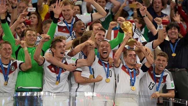 German players celebrate after they won the 2014 World Cup in Brazil.