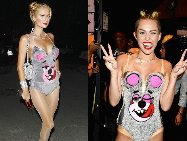 Paris Hilton as Miley Cyrus. Picture: Splash News; Getty Images