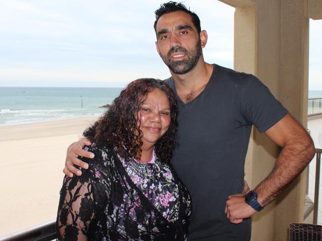 No tears ... Adam Goodes with his mum Lisa Sansbury on Who Do You Think You Are? Picture: SBS