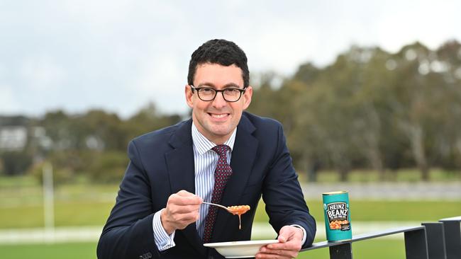 Kavel MP and Speaker Dan Cregan poses with baked beans at Mt Barker’s Summit Sport and Recreation Park. Picture: Keryn Stevens