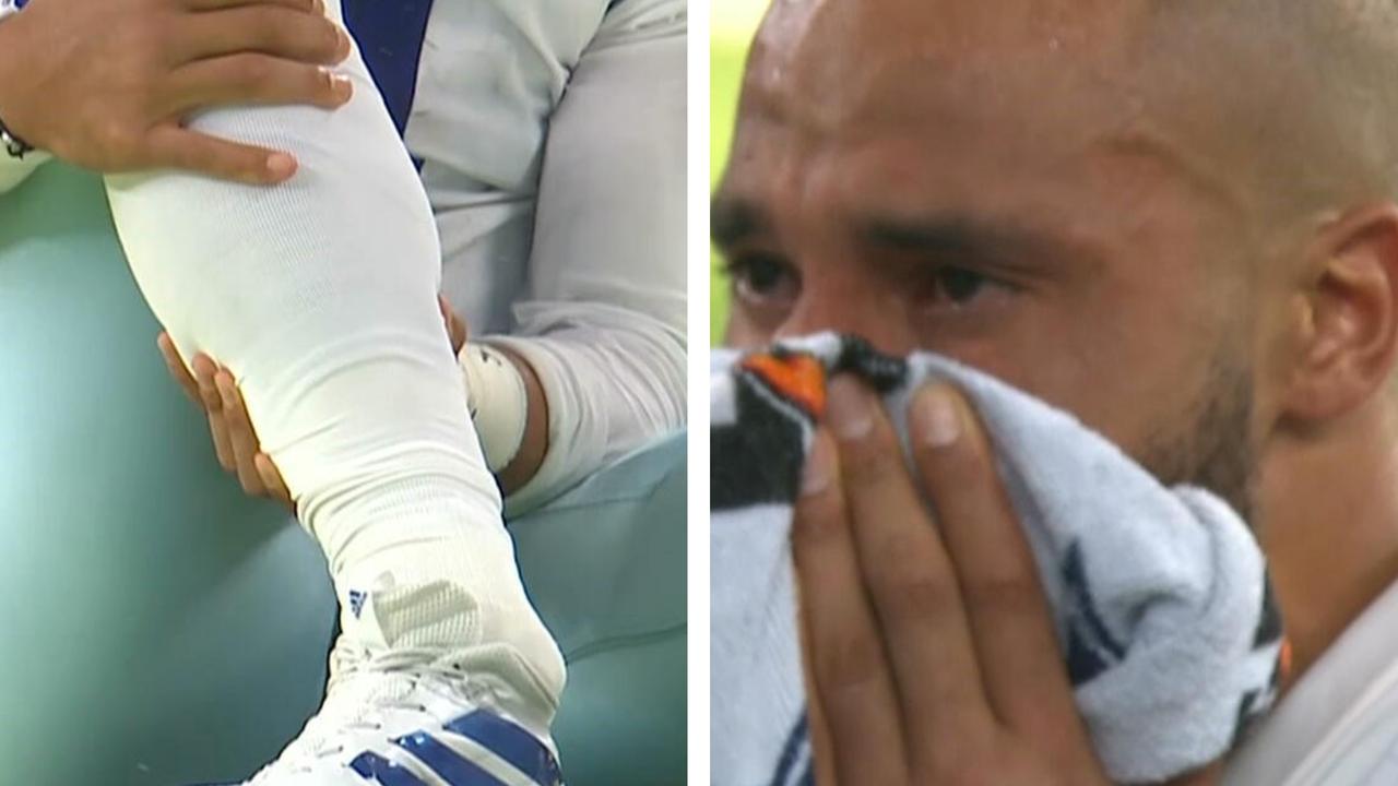 Dak Prescott in tears after suffering a horrific leg injury.