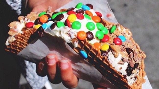 Waffle cone ice cream tacos to continue the Mexican wave in 2017. Taco ‘bout a waffle idea. Picture: @bundy.fit, Instagram