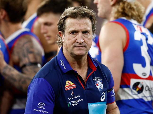 MELBOURNE, AUSTRALIA - SEPTEMBER 06: Luke Beveridge, Senior Coach of the Bulldogs looks on during the 2024 AFL Second Elimination Final match between the Western Bulldogs and the Hawthorn Hawks at The Melbourne Cricket Ground on September 06, 2024 in Melbourne, Australia. (Photo by Michael Willson/AFL Photos via Getty Images)