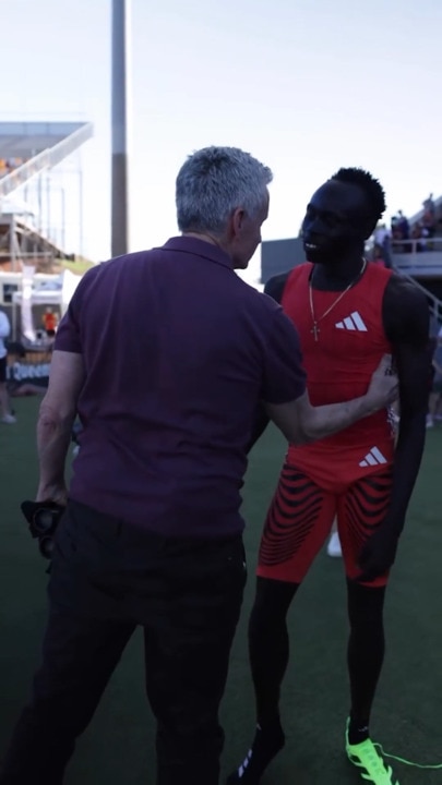 Bruce McAvaney embraces Gout Gout in touching scenes