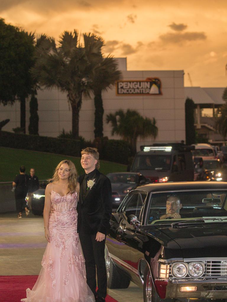 Taleisha Rafton and Dylan Haaja among the arrivals at the Southport State High school formal held at Sea World. Picture: Glenn Campbell