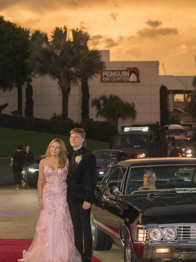 Taleisha Rafton and Dylan Haaja among the arrivals at the Southport State High school formal held at Sea World. Picture: Glenn Campbell