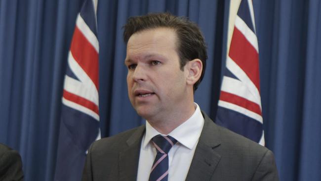 Senator Matt Canavan addresses a media conference in Brisbane this evening. Picture: Tim Marsden/AAP