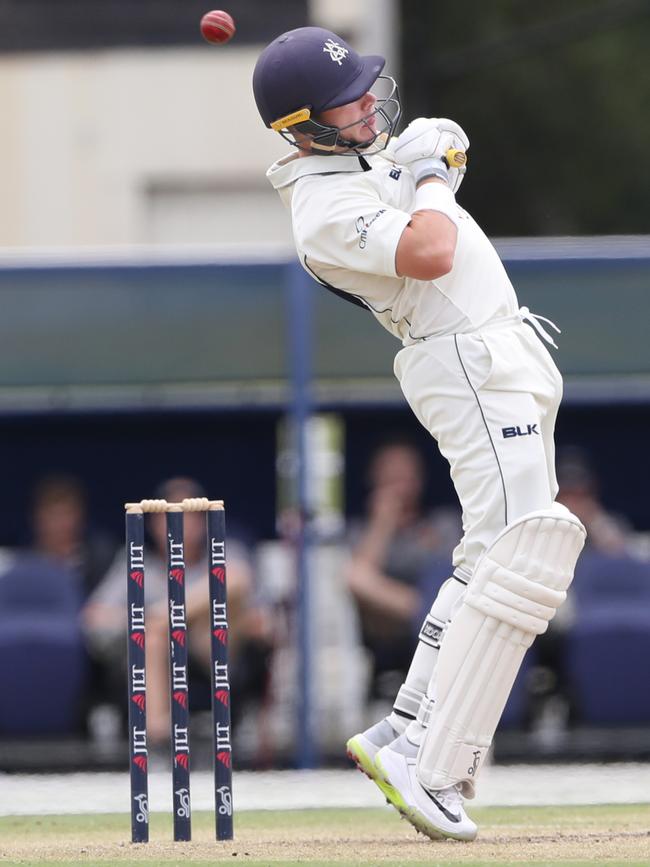 Marcus Harris dodges bouncer on day one. 