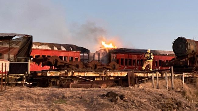 Two timber train carriages were destroyed in a suspicious fire at the Mary valley Rattler in July. The fire is still under investigation. Photo: Scott Kovacevic