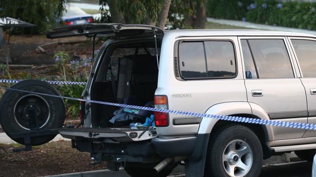 A car at the crime scene has been taped off by police. Picture: David Crosling