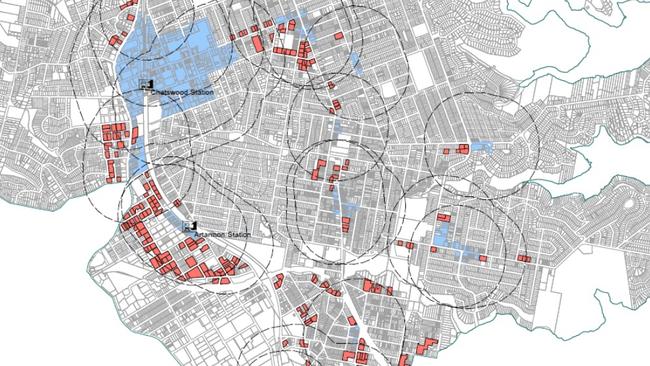 A photo showing 400m radius limits near town centres where buildings up to six storeys tall could be permitted.