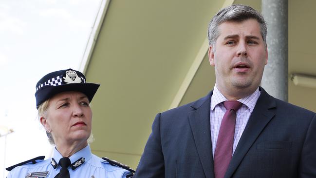 Police Commissioner Katarina Carroll and Police Minister Mark Ryan. Picture: AAP/Claudia Baxter