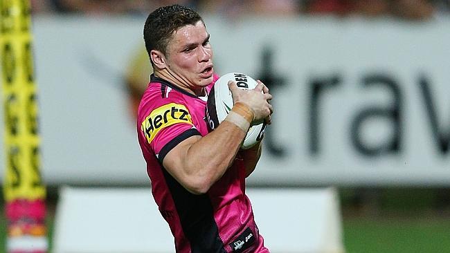 James Roberts of the Panthers scores a try.