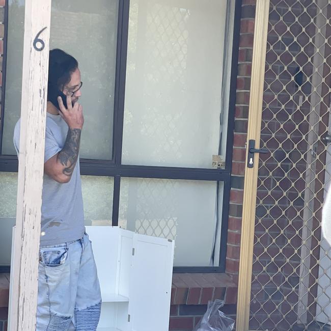 Victim Keanu Kemp at the Osborne home late on Friday morning. Picture: Dylan Hogarth