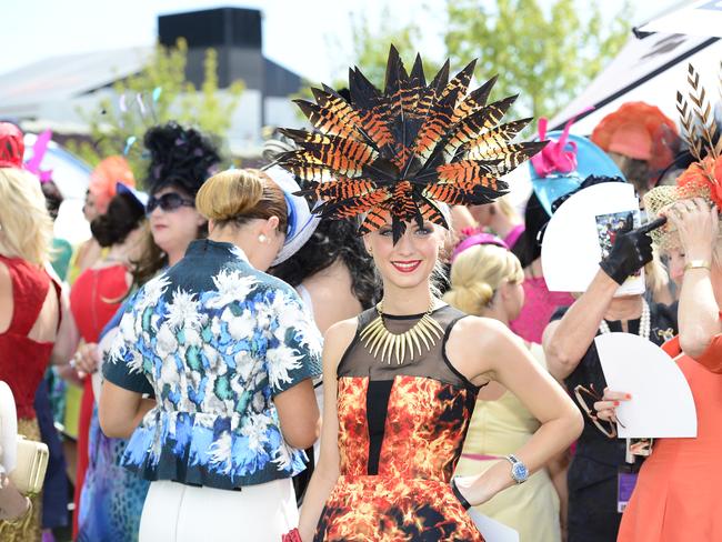 Milly Ziesemer all dressed up at Flemington Racecourse on Melbourne Cup Day 2014. Picture: Stephen Harman