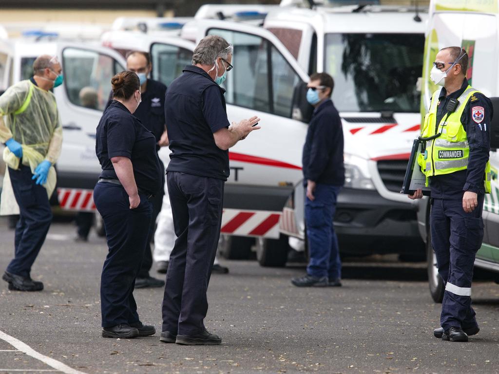 St Basil's Home for the Aged at Fawkner has been hit hard by COVID-19 cases. Seventy-nine of 115 residents have now been transferred from the facility with more expected to be moved on Tuesday. Picture: Sarah Matray