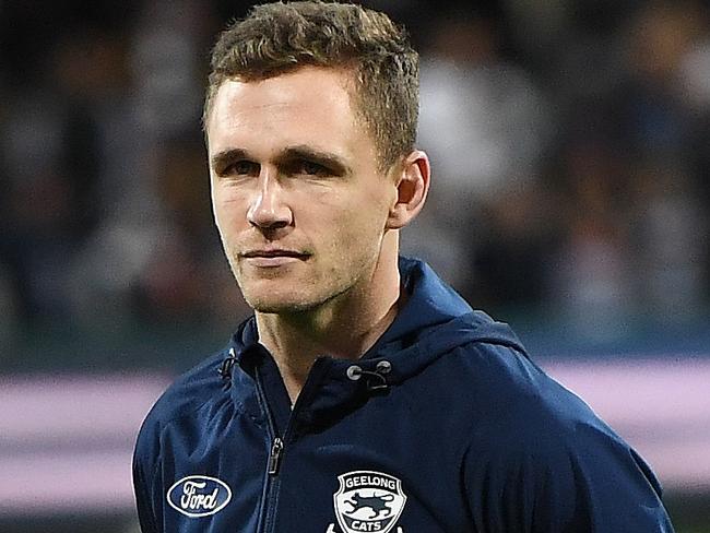 Joel Selwood of the Cats is seen after the Round 23 AFL match between the Geelong Cats and the GWS Giants at Simonds Stadium in Geelong, Saturday, August 26, 2017. (AAP Image/Julian Smith) NO ARCHIVING, EDITORIAL USE ONLY