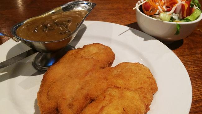 The chicken schnitzel with mushroom sauce at the Marayong Brewhouse.